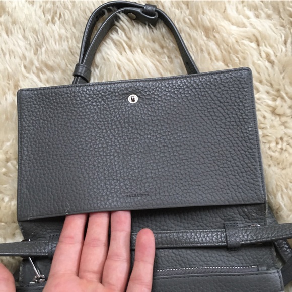 AllSaints Grey Pebble Leather Shoulder Purse - Picture 13 of 14